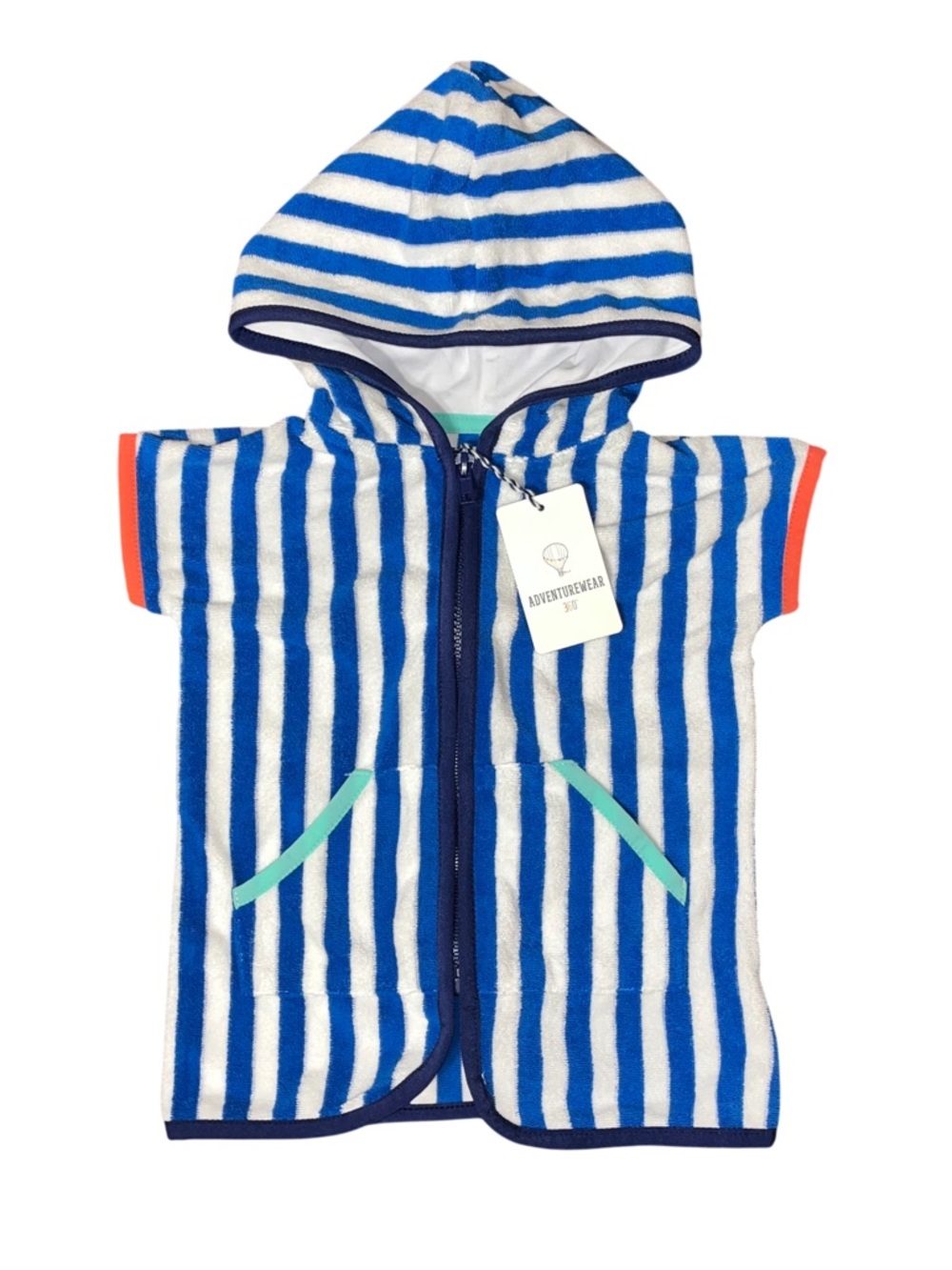 Adventurewear 360 Blue White Striped Zip Swim Coverup Hooded NWT 6M Terry Cloth